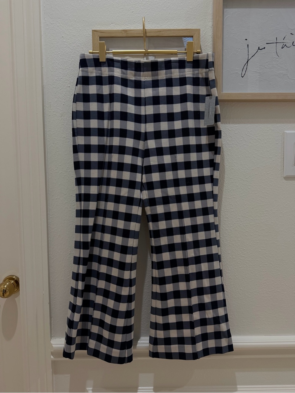 Anthropologie Black & White Checked Boot-Cut w/slight flare Pants